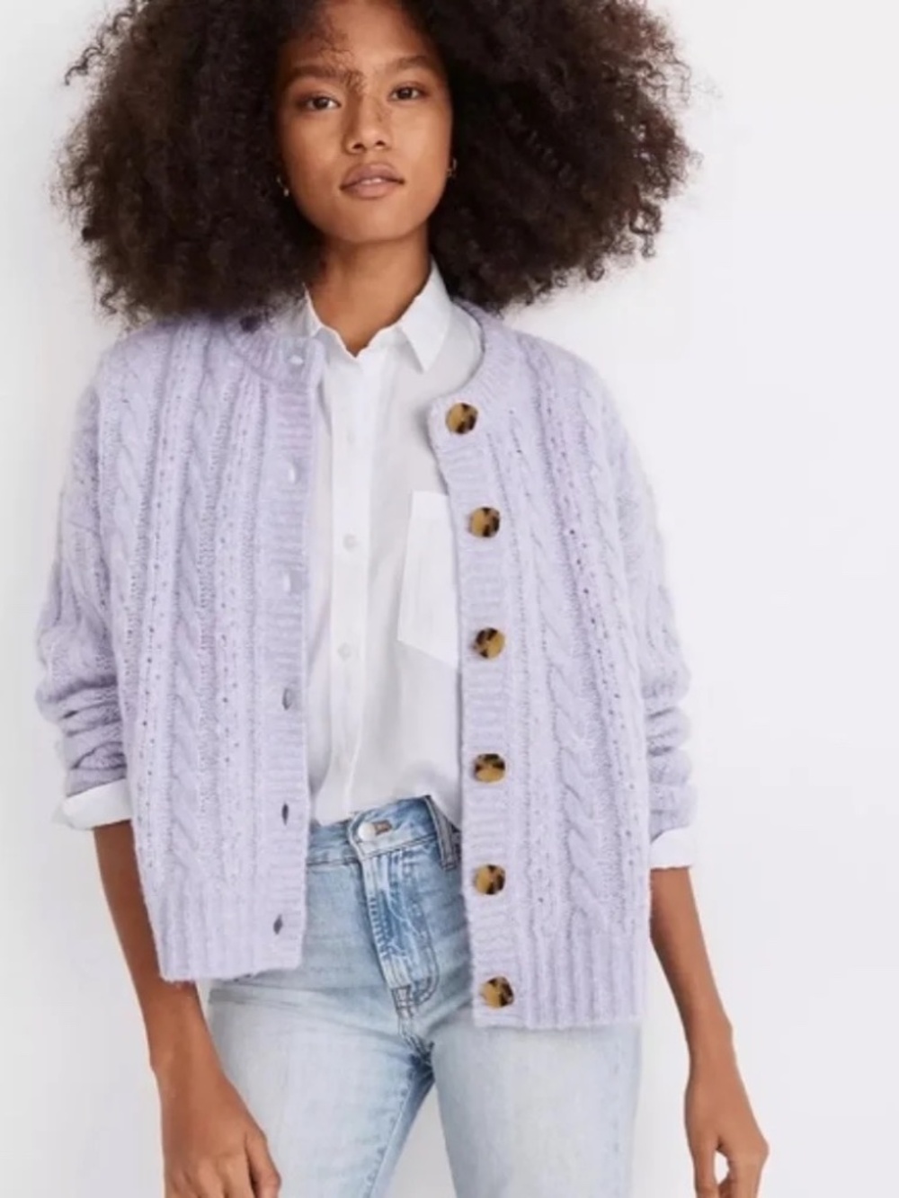 Madewell Pointelle Cable Cardigan Heather Lilac Size Small